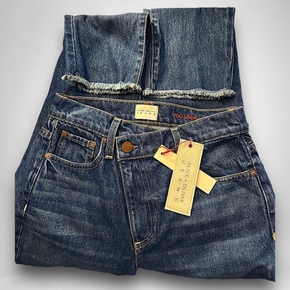 Alice + Olivia Raw Hem Asymmetrical Ankle Jeans Size 25 NEW With Tags - Picture 4 of 8